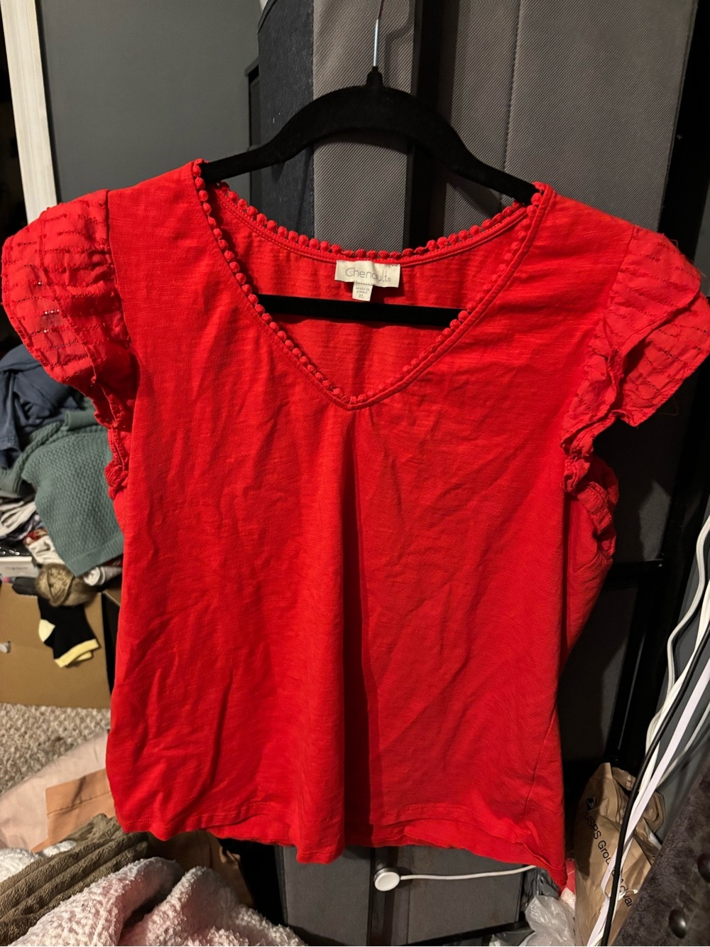 Chenault Red V-Neck Short Sleeve Women's Top XL